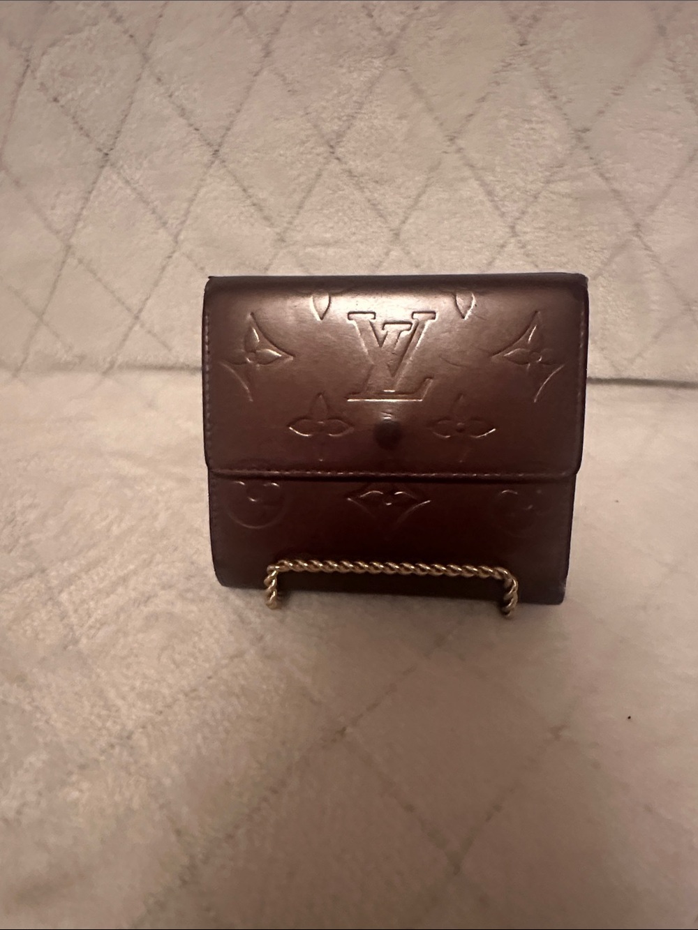 Louis Vuitton Brownish Monogram Embossed Leather Compact Wallet with Gold Snap - Picture 2 of 12
